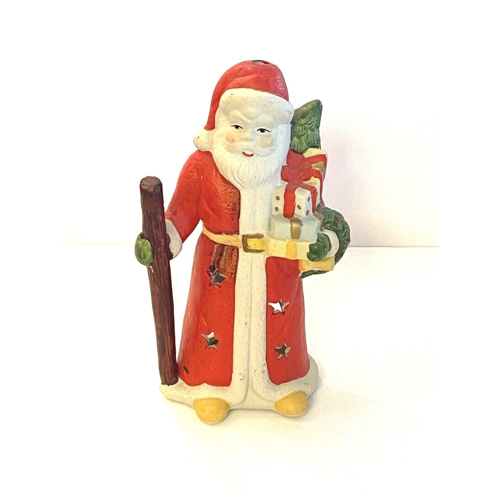 VTG Santa Claus Father Christmas Candle tea light holder incense figurine‎ 9”